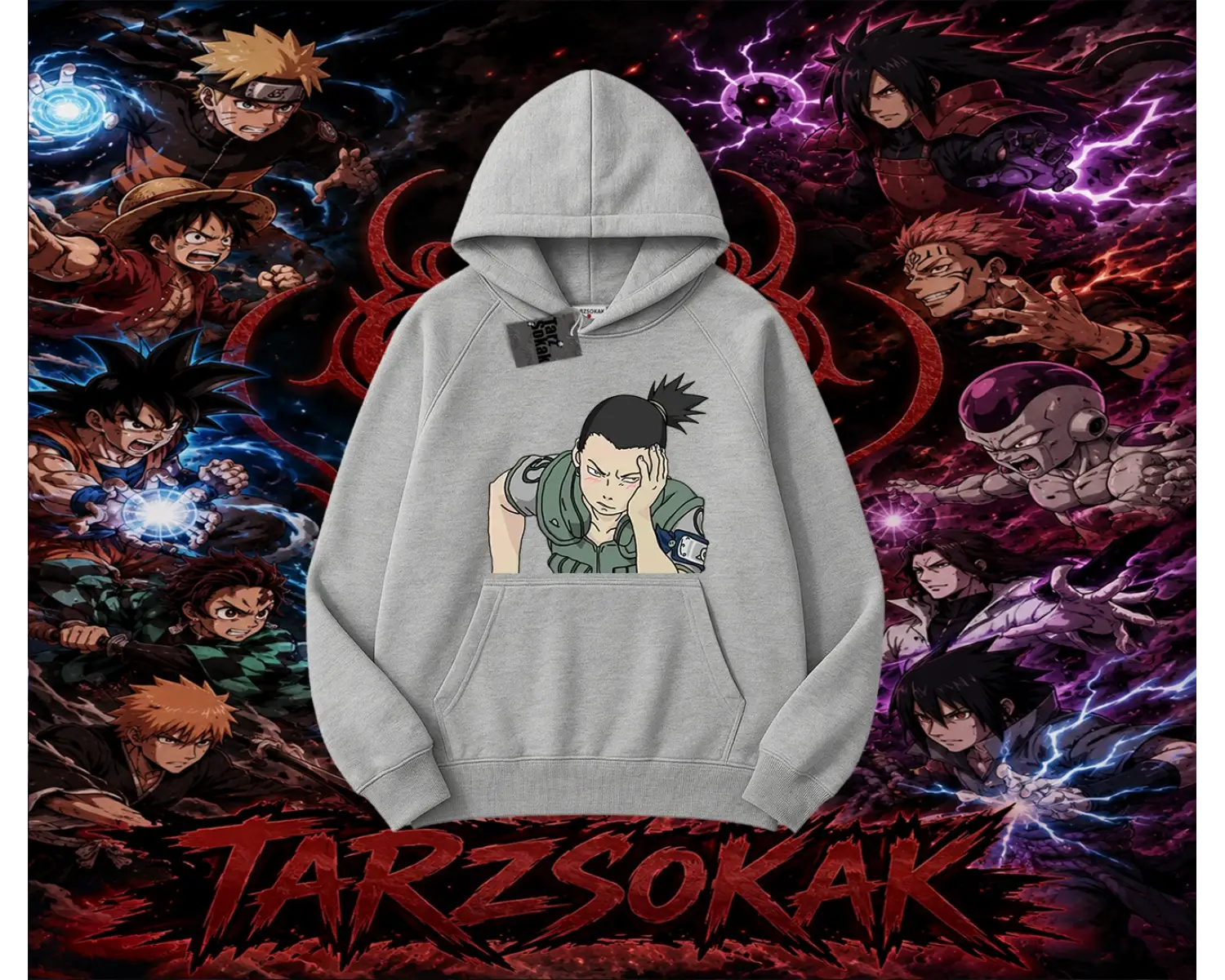 Shikamaru Nara Naruto Anime Karakter Oversize Unisex Kapşonlu Sweatshirt Beyaz