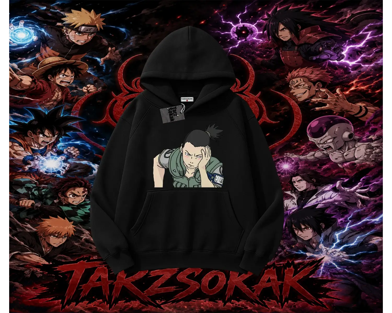 Shikamaru Nara Naruto Anime Karakter Oversize Unisex Kapşonlu Sweatshirt Beyaz