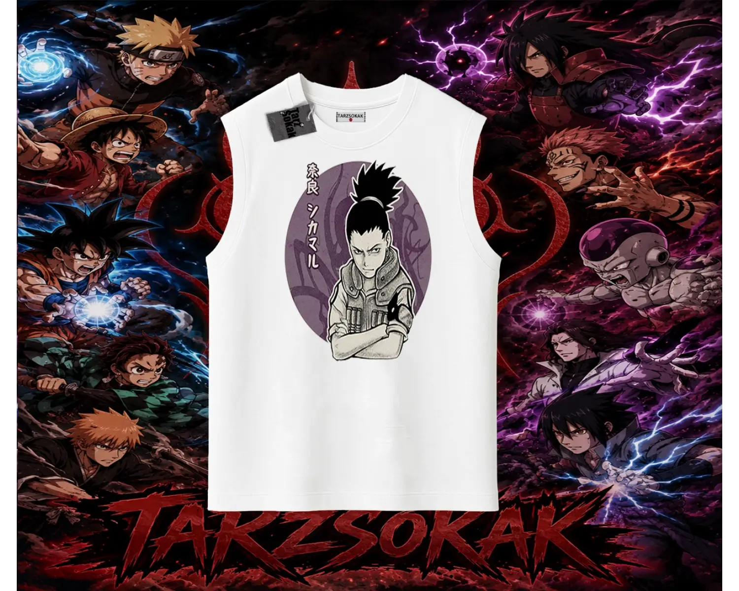 Shikamaru Nara Naruto Anime Karakter Oversize Unisex Kolsuz Tişört Beyaz
