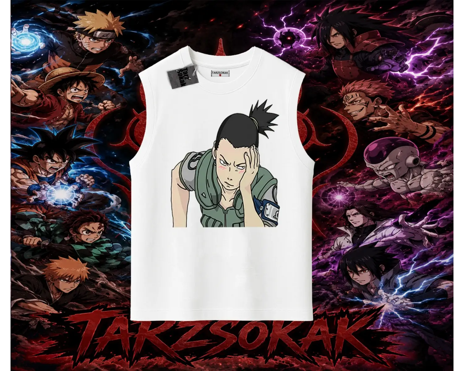 Shikamaru Nara Naruto Anime Karakter Oversize Unisex Kolsuz Tişört Beyaz