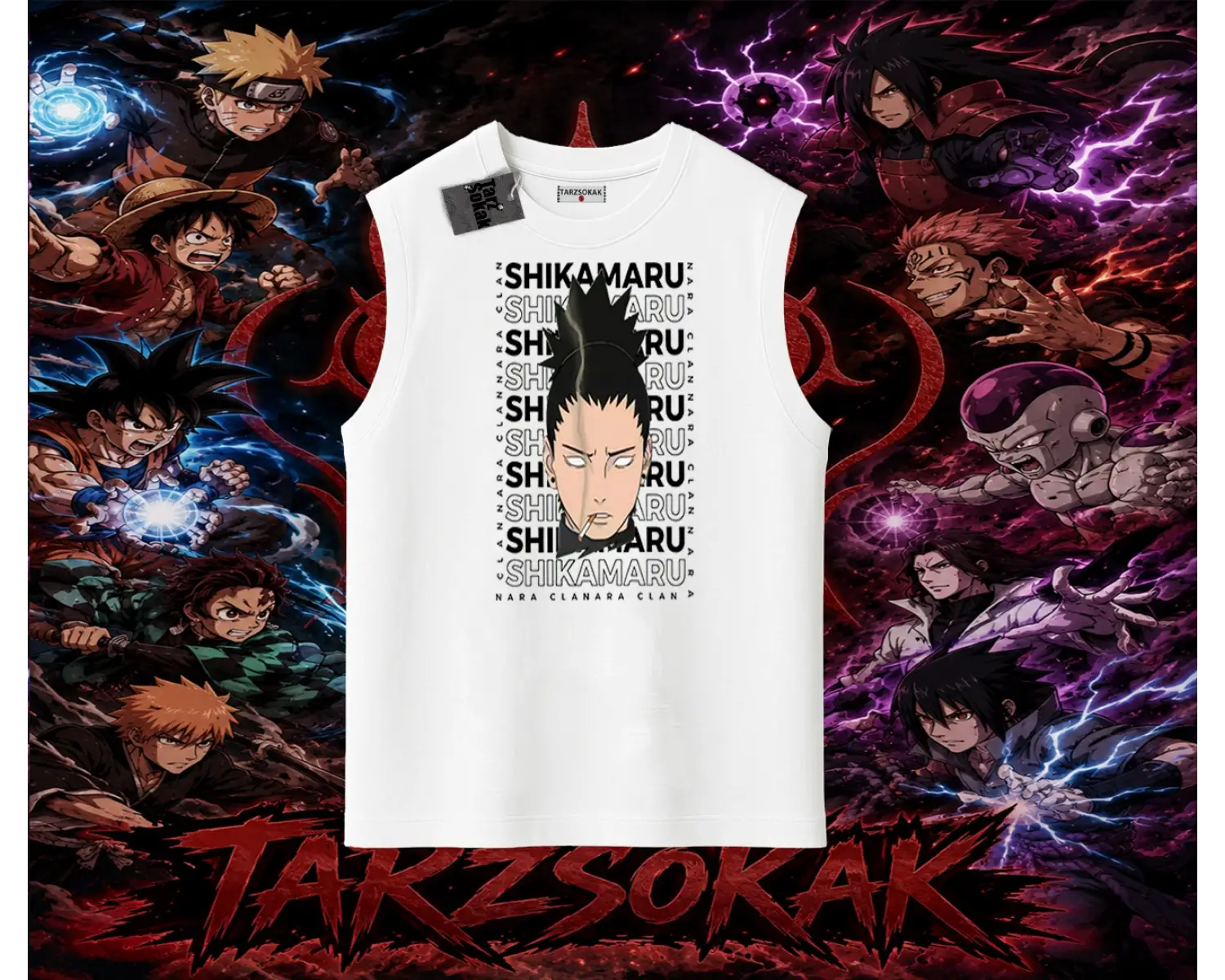Shikamaru Nara Naruto Anime Karakter Oversize Unisex Kolsuz Tişört Beyaz