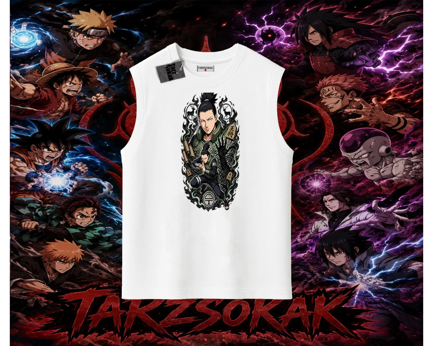 Shikamaru Nara Naruto Anime Karakter Oversize Unisex Kolsuz Tişört Beyaz