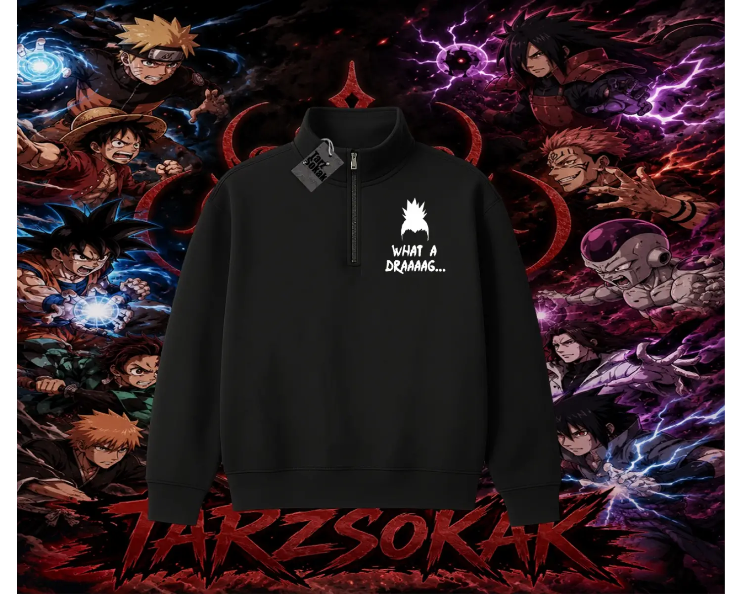 Shikamaru Nara Naruto Anime Karakter Unisex Polo Yaka Yarım Fermuarlı Sweatshirt Beyaz