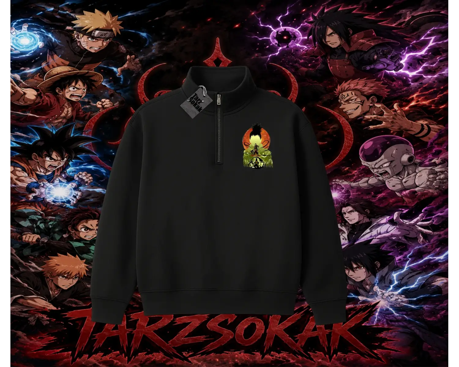 Shikamaru Nara Naruto Anime Karakter Unisex Polo Yaka Yarım Fermuarlı Sweatshirt Beyaz