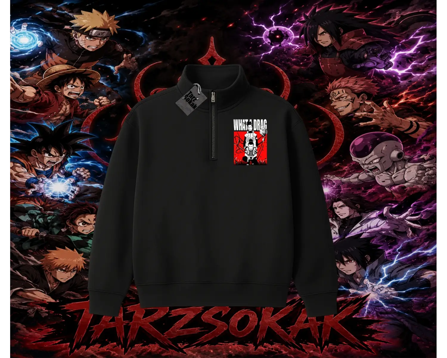 Shikamaru Nara Naruto Anime Karakter Unisex Polo Yaka Yarım Fermuarlı Sweatshirt Beyaz