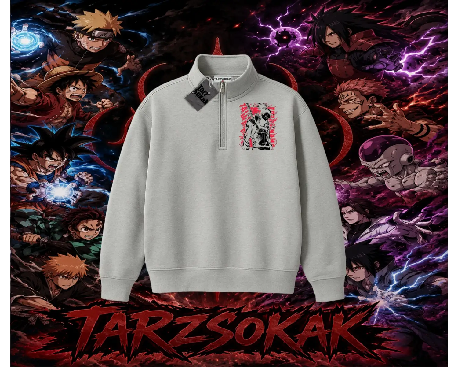 Shikamaru Nara Naruto Anime Karakter Unisex Polo Yaka Yarım Fermuarlı Sweatshirt Beyaz