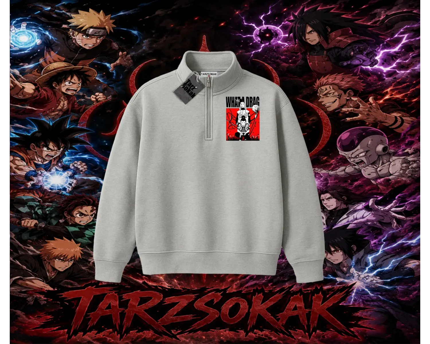 Shikamaru Nara Naruto Anime Karakter Unisex Polo Yaka Yarım Fermuarlı Sweatshirt Beyaz