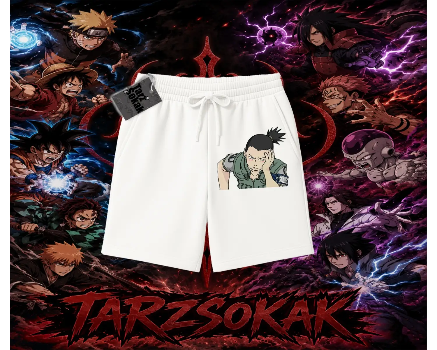 Shikamaru Nara Naruto Anime Karakter Unisex Şort Beyaz