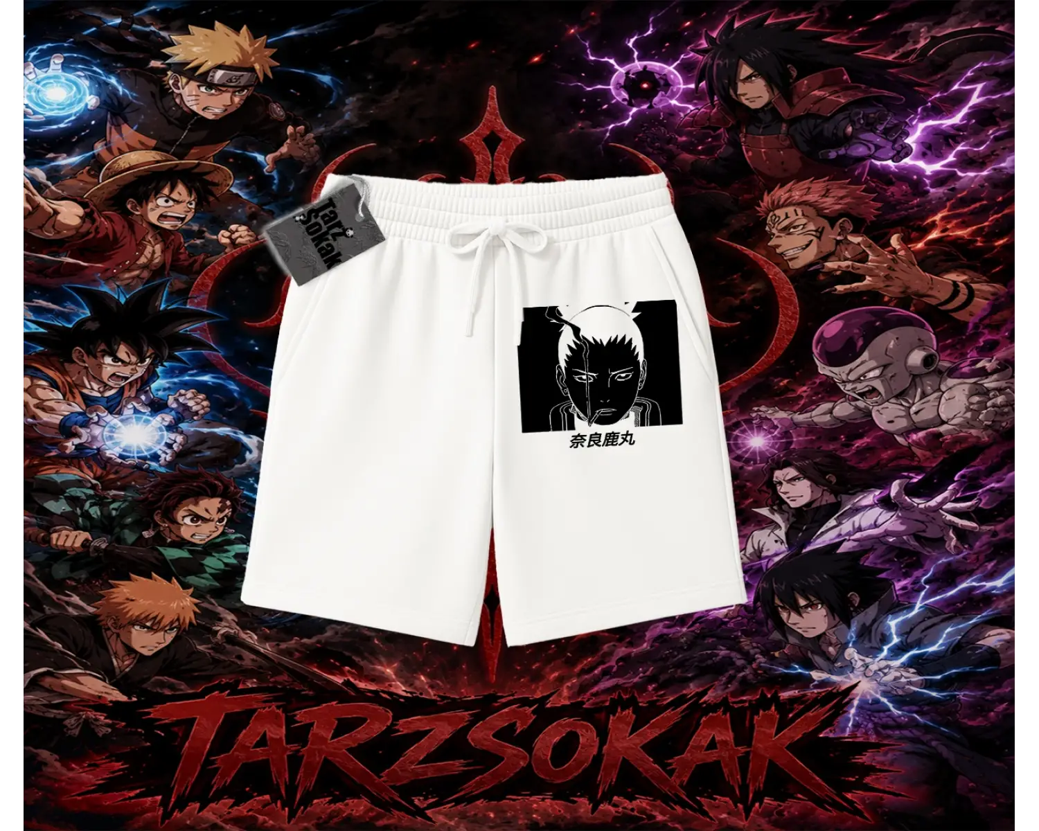 Shikamaru Nara Naruto Anime Karakter Unisex Şort Beyaz