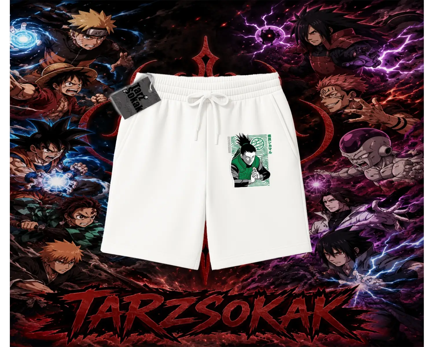 Shikamaru Nara Naruto Anime Karakter Unisex Şort Beyaz