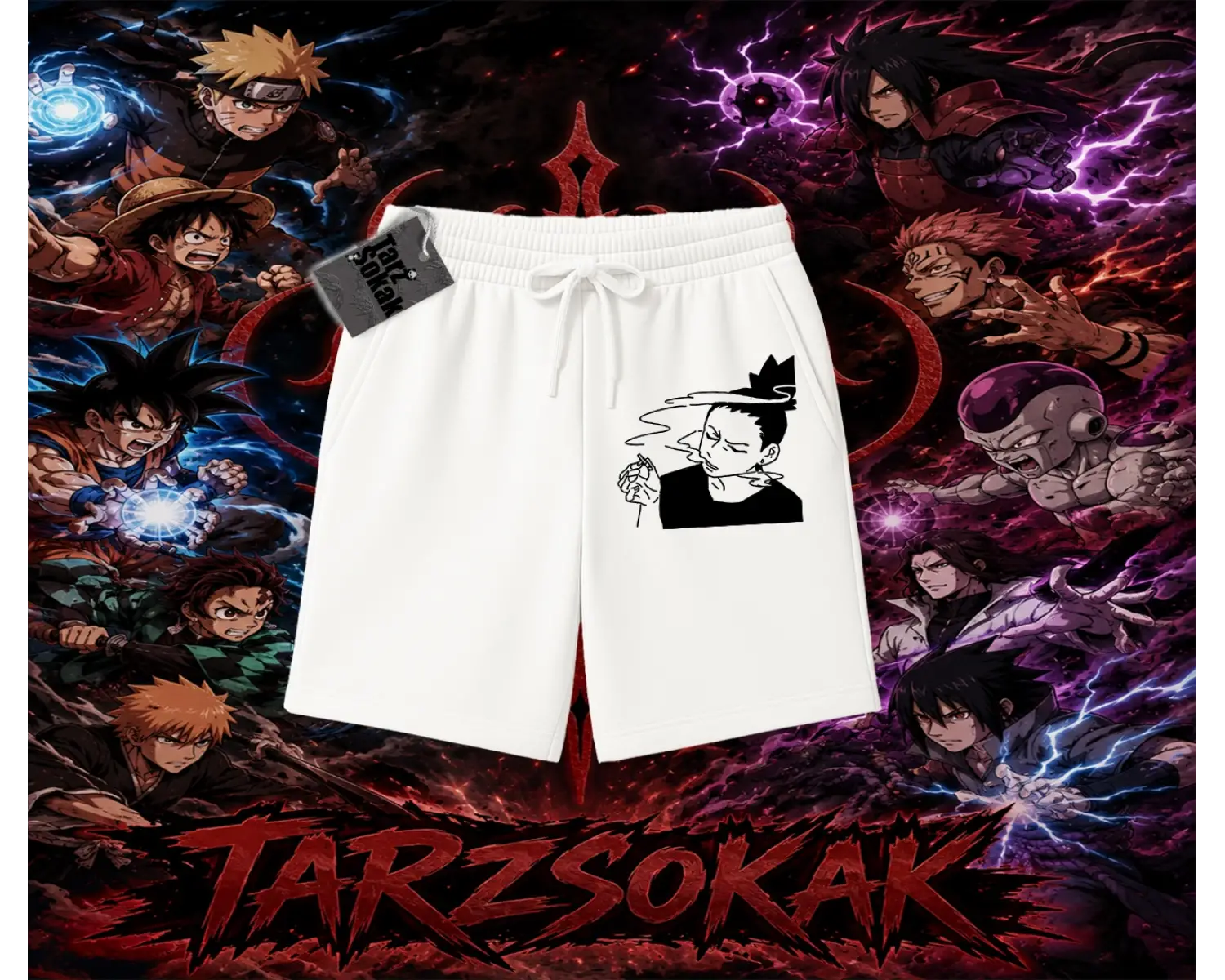 Shikamaru Nara Naruto Anime Karakter Unisex Şort Beyaz