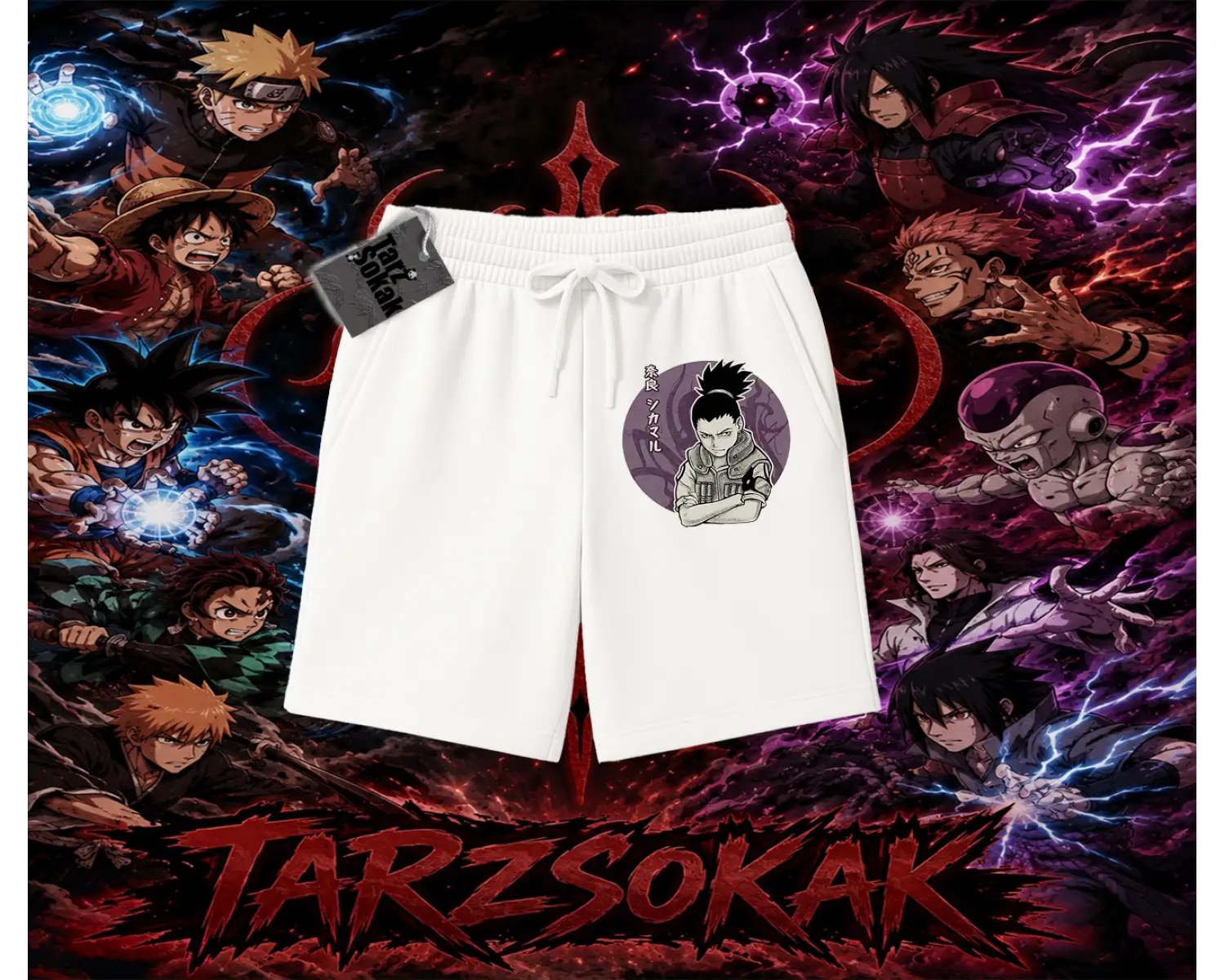 Shikamaru Nara Naruto Anime Karakter Unisex Şort Beyaz