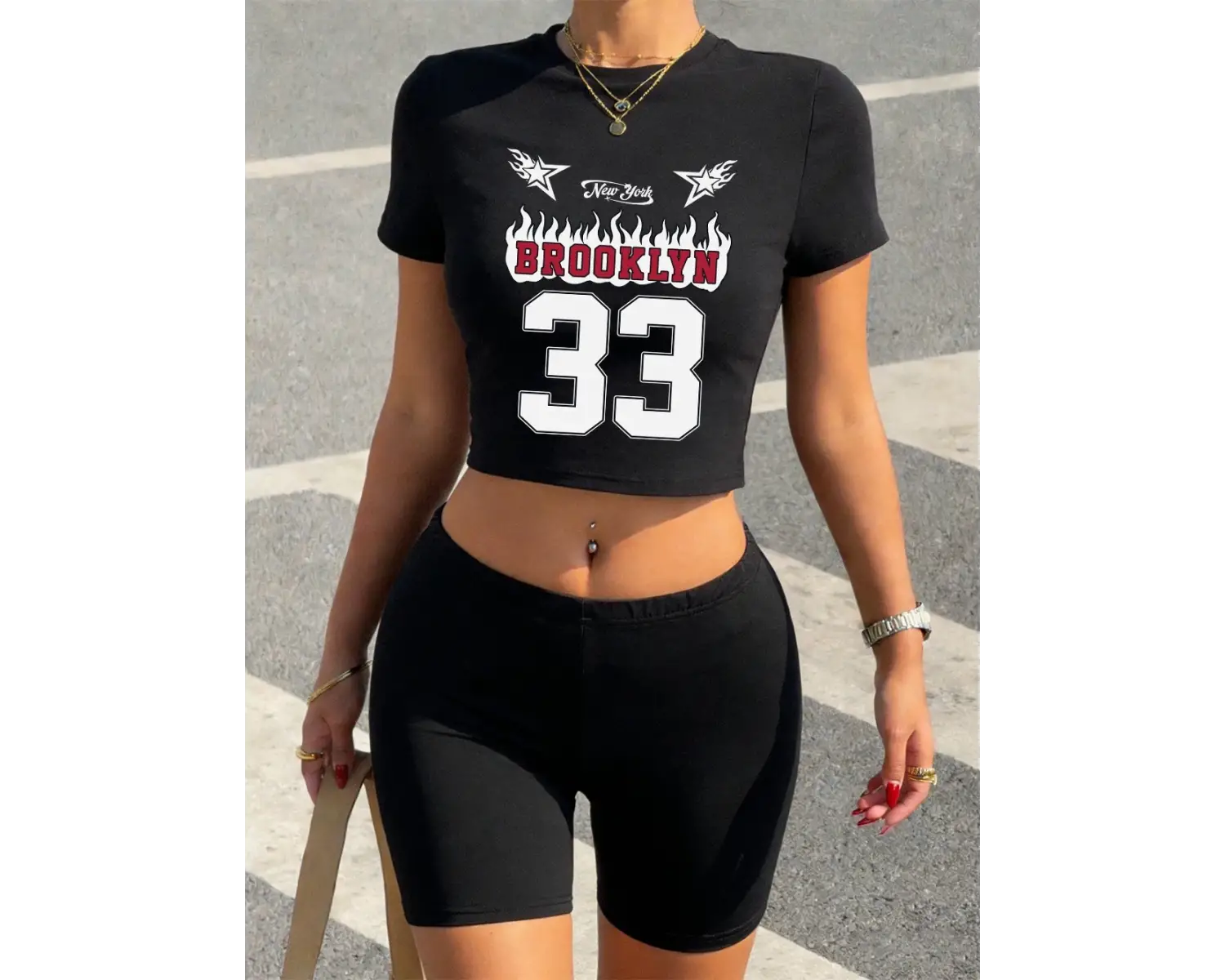 Sıcak Tatlı Brooklyn Numarası 33 Baskılar Kırpma Üstleri Şort Kadın Yaz İki Parçalı Set T-Shi