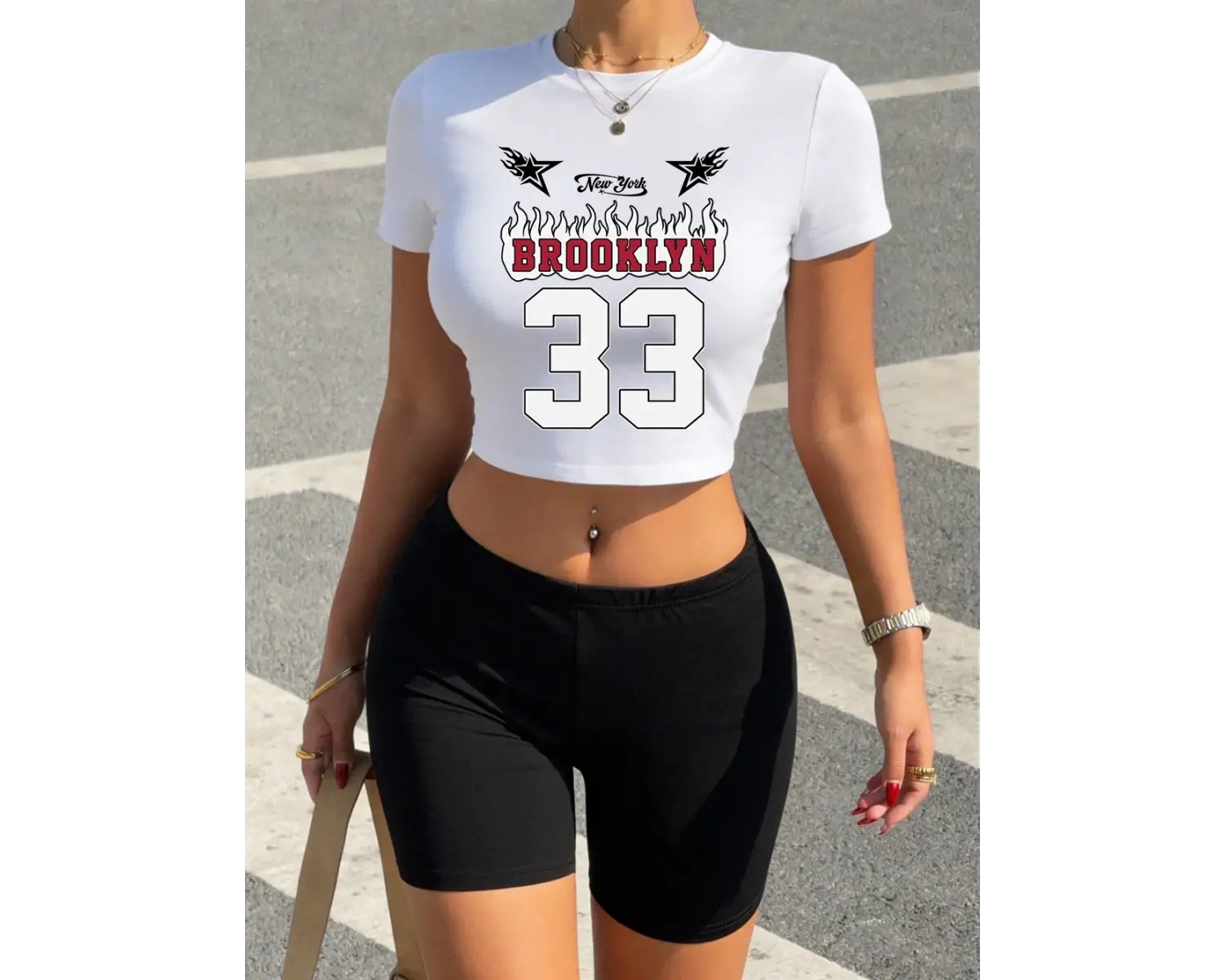 Sıcak Tatlı Brooklyn Numarası 33 Baskılar Kırpma Üstleri Şort Kadın Yaz İki Parçalı Set T-Shi