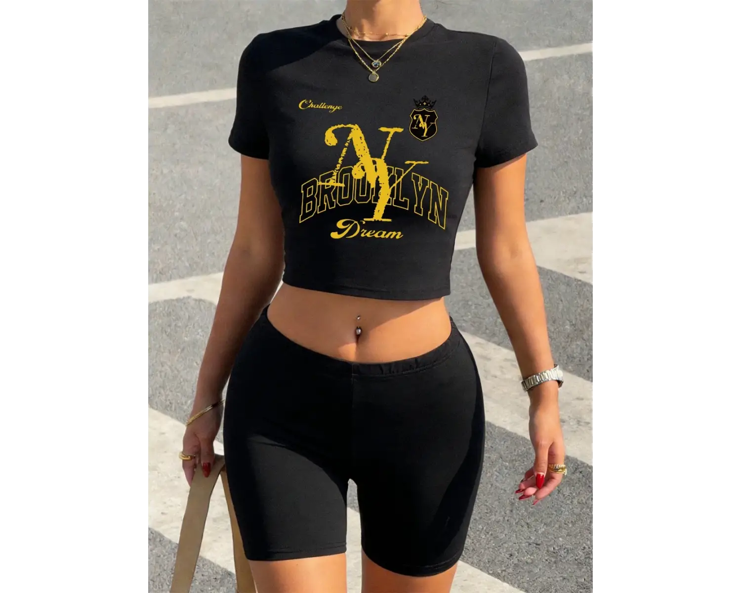 Sıcak Tatlı Brooklyn Rüya Mektubu Baskılı Babby Teelar Şortlar Kadın Yazlık İki Parçalı Set Ti