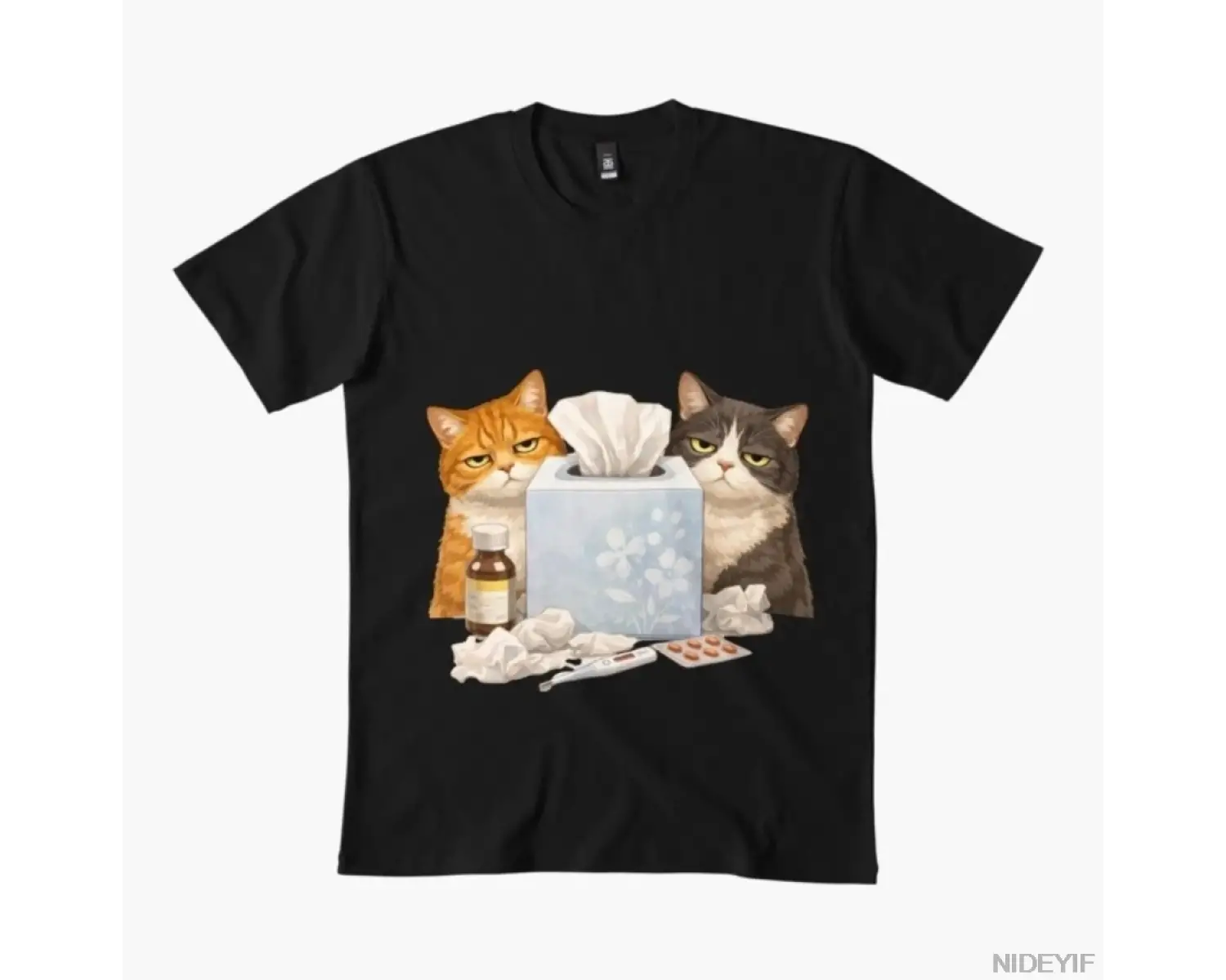 Sick Day Cats Erkek Kadın Tişörtü %100 Pamuklu Tişörtler Kısa Kollu Üstler 0107-3