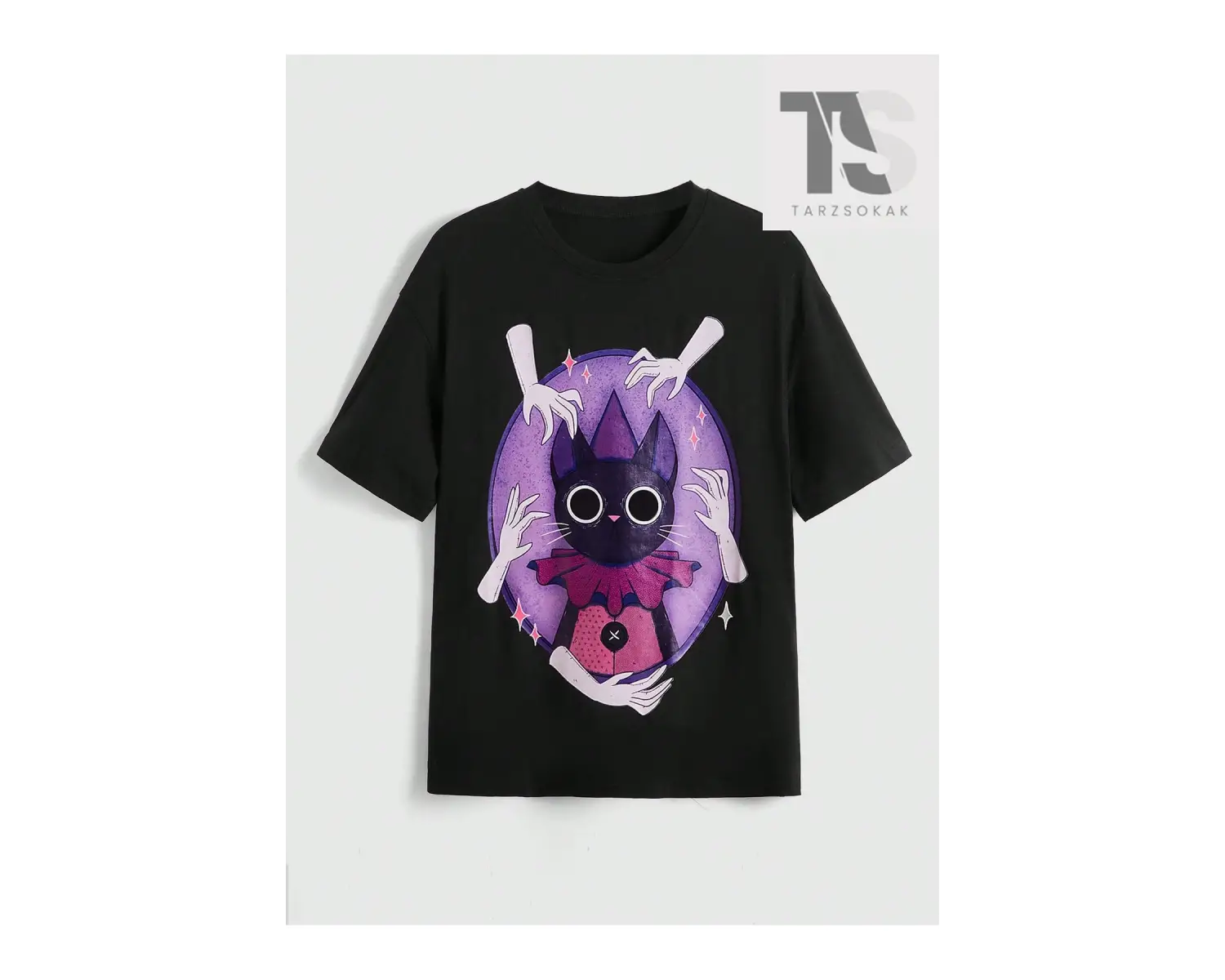 SICKYLL Bayanlar Karikatür Kedi Baskı Kısa Kollu Tişört