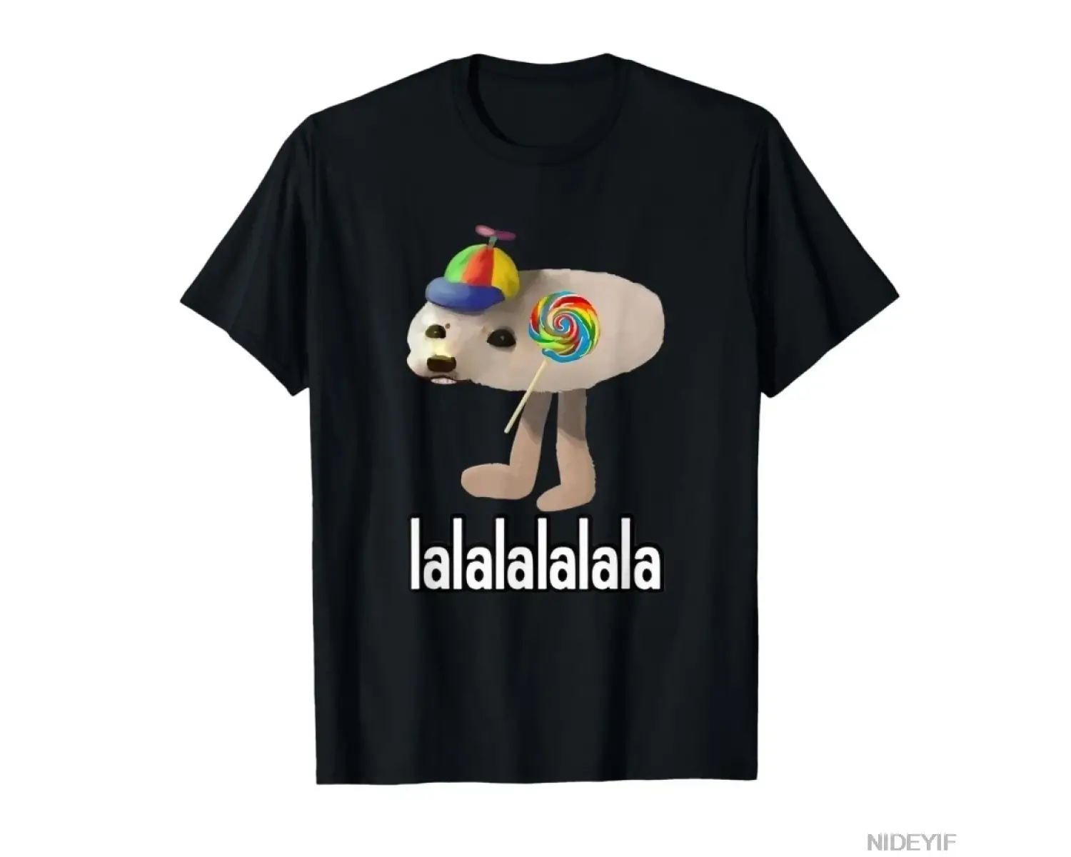 Silly Seal with Lollipop Lalalalalala Meme T-shirt Erkekler Kadınlar için % 100% Pamuklu Tişö