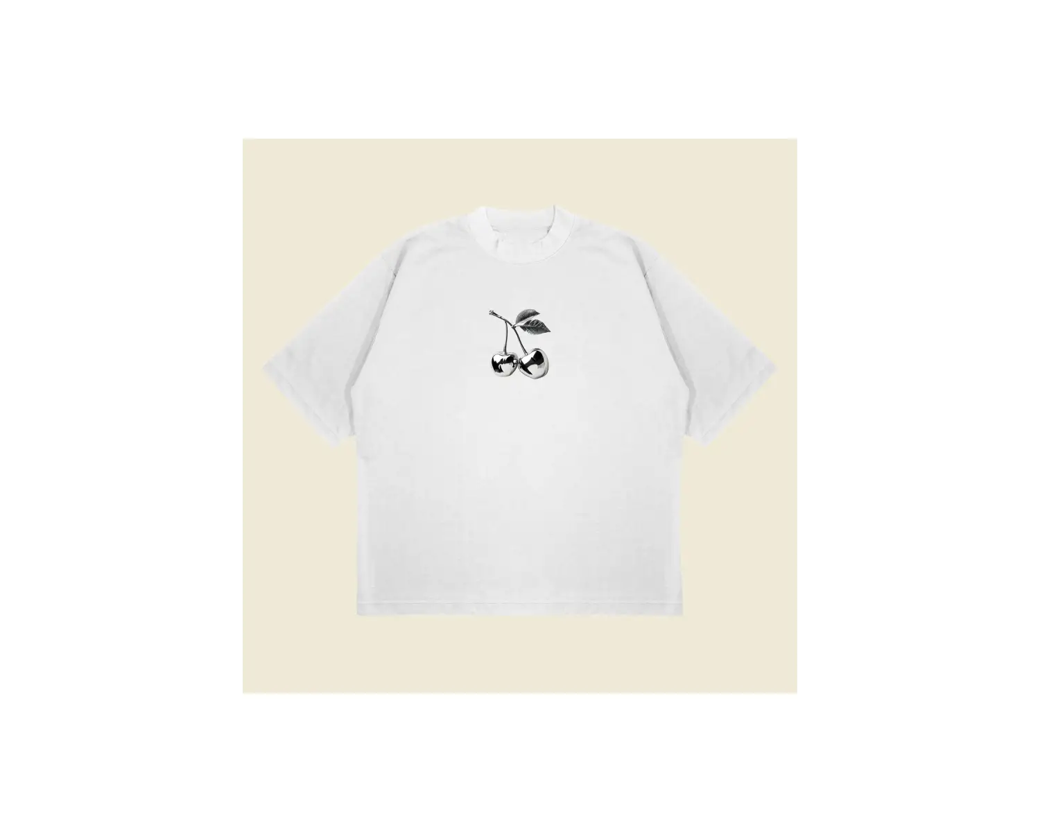 Silver Cherry Baskılı Oversize Unisex Pamuklu Nefes Alan Kalın Kumaşlı