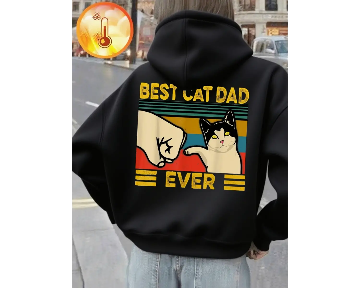 Şimdiye kadarki en iyi kedi babası baskı kapüşonlu üstler kadın kış polar sıcak kazaklar raha