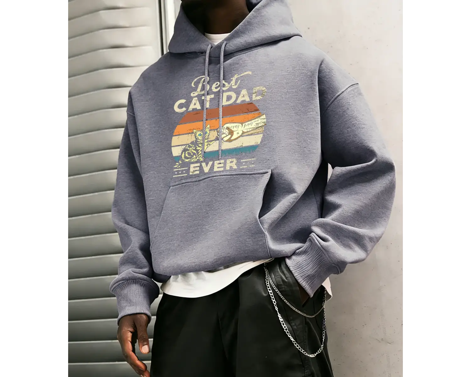 Şimdiye Kadarki En İyi Kedi Babası Kediler Baskılı Erkek Kapüşonlu Ceket Cepli Polar Uzun Kol