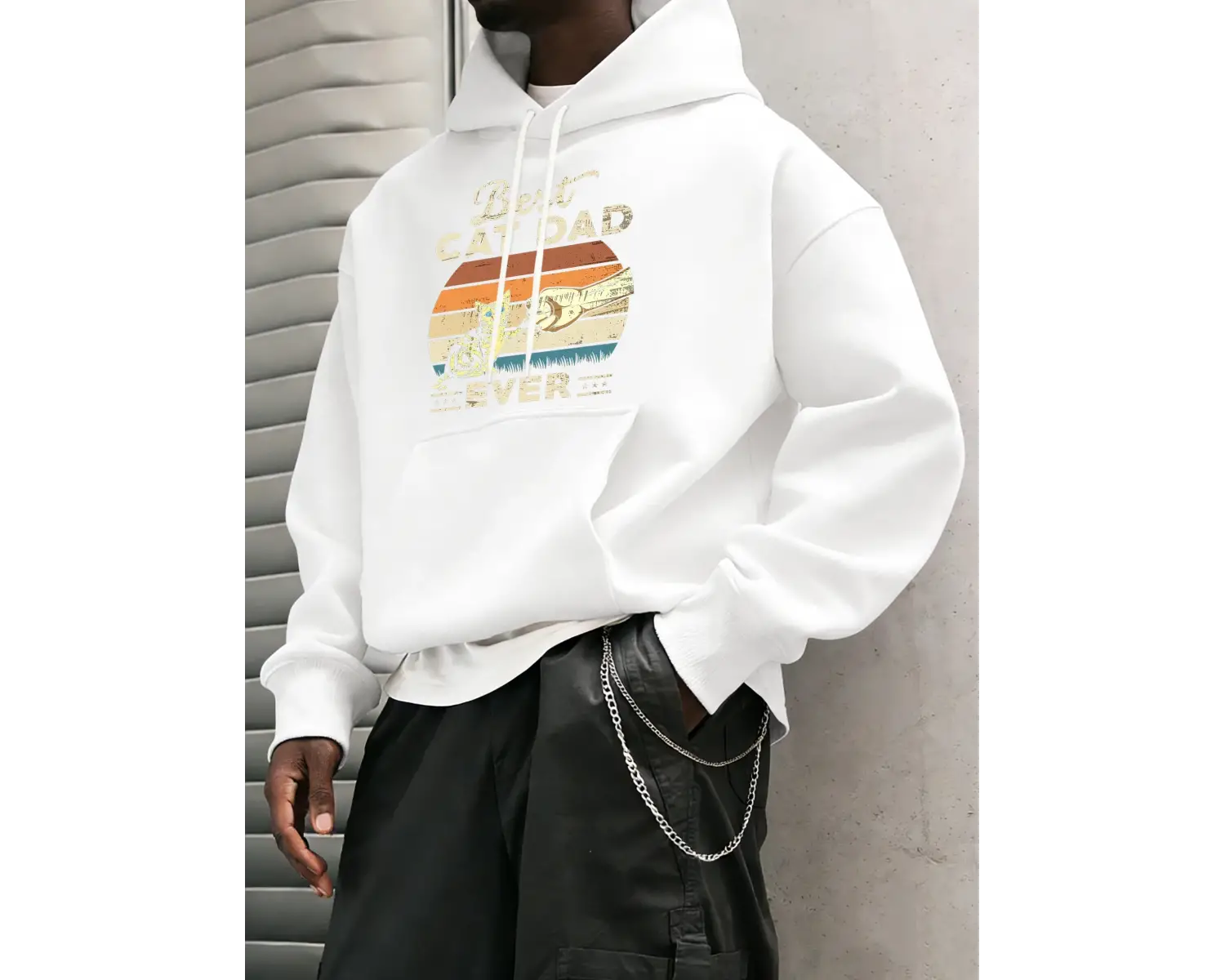 Şimdiye Kadarki En İyi Kedi Babası Kediler Baskılı Erkek Kapüşonlu Ceket Cepli Polar Uzun Kol