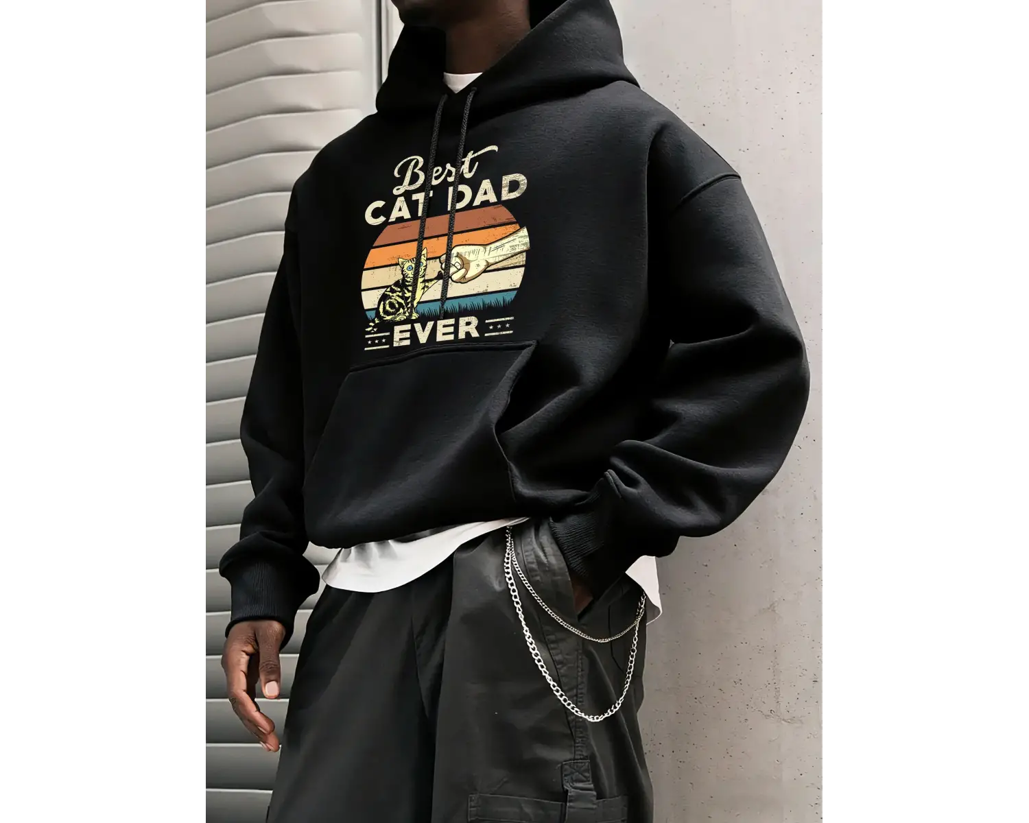 Şimdiye Kadarki En İyi Kedi Babası Kediler Baskılı Erkek Kapüşonlu Ceket Cepli Polar Uzun Kol