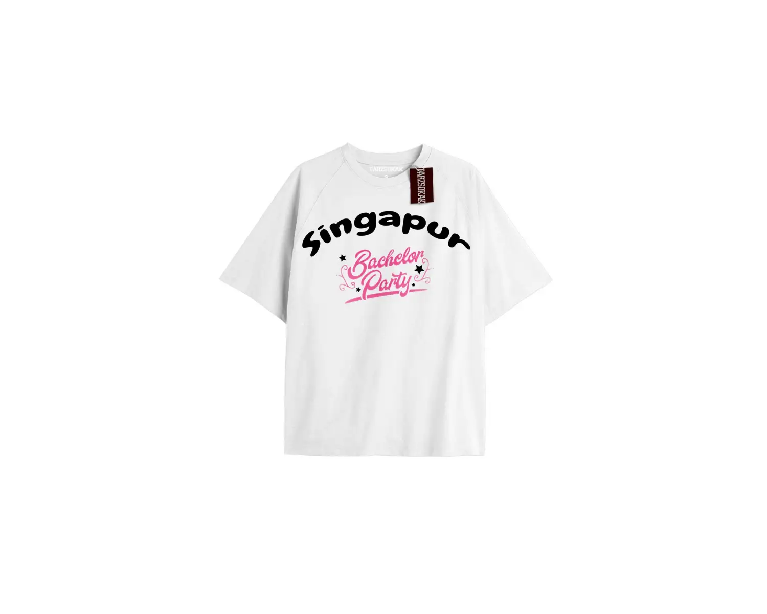 SINGAPUR BACHELOR PARTY Unisex Oversize Yazılı Tshirt BEYAZ