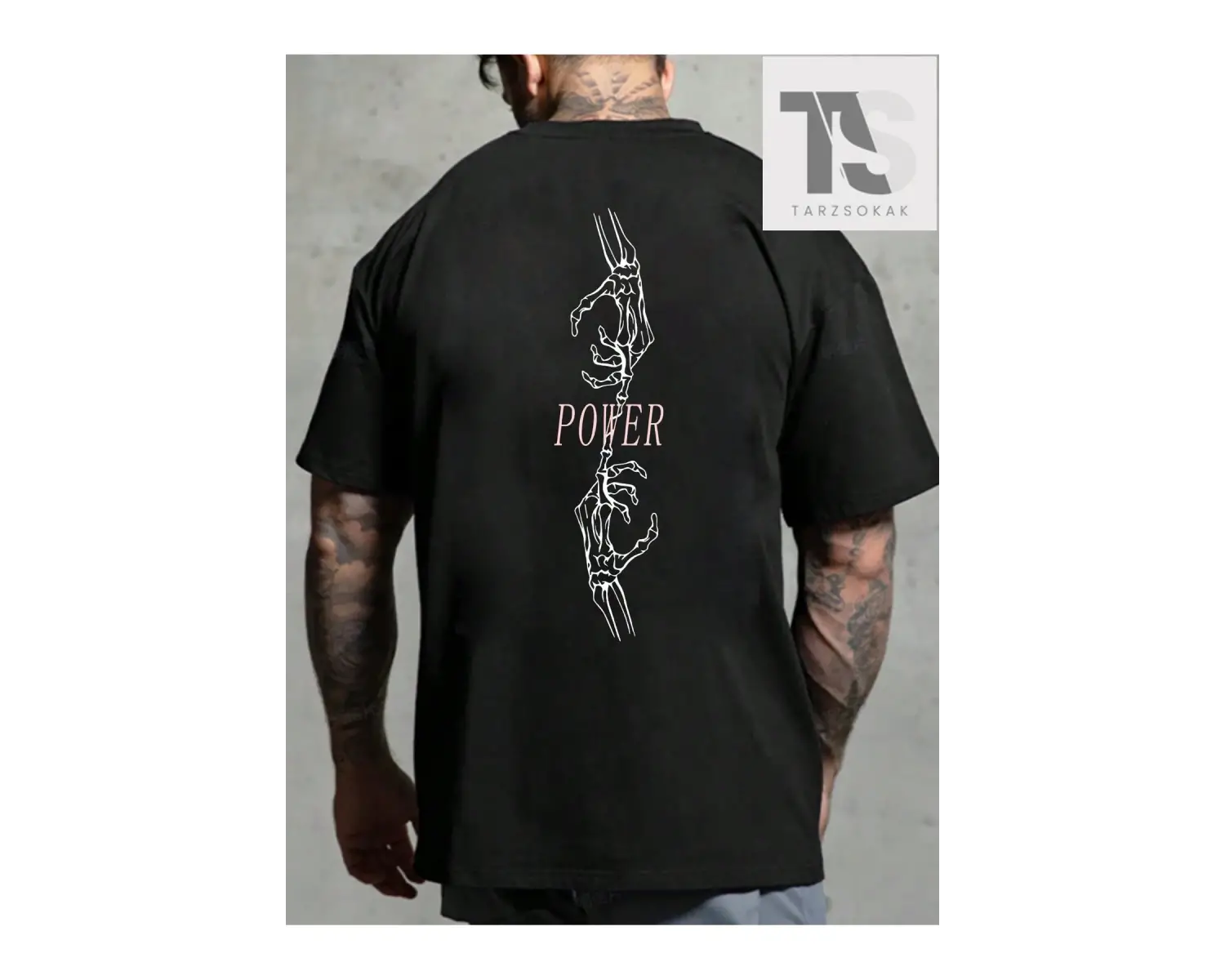 Sırt Tasarımlı Kafatası ve Palmiye Baskılı Erkek Tişört