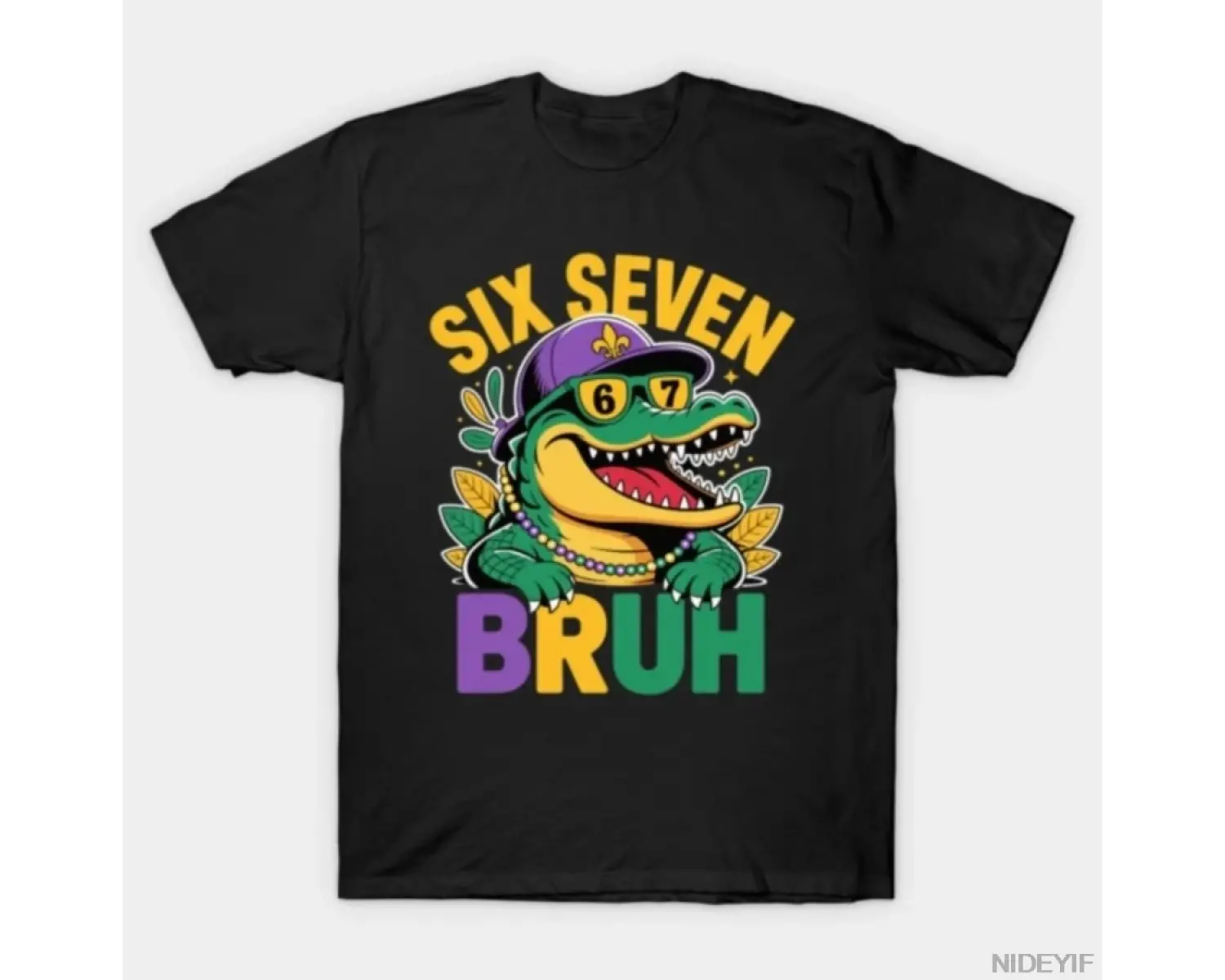 Six Seven Bruh Mardi Gras Mardigator Timsah Çocuk Meme Tişörtü Erkekler Kadınlar İçin %100 Pa