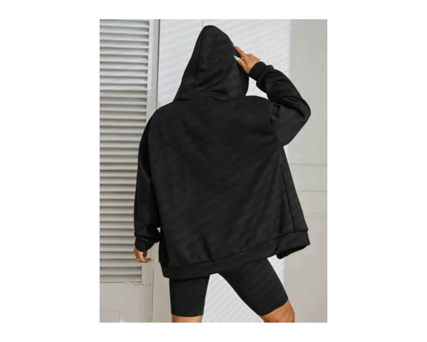 Siyah 2 ip Örme Kumaş Kapüşonlu Fermuarlı Sweatshirt