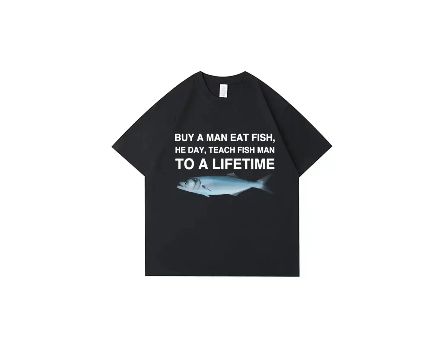 Siyah Bir Adam Balık Yiyin O Günü Balık Ömür Boyuna Öğretin Adam Komik Baskılı