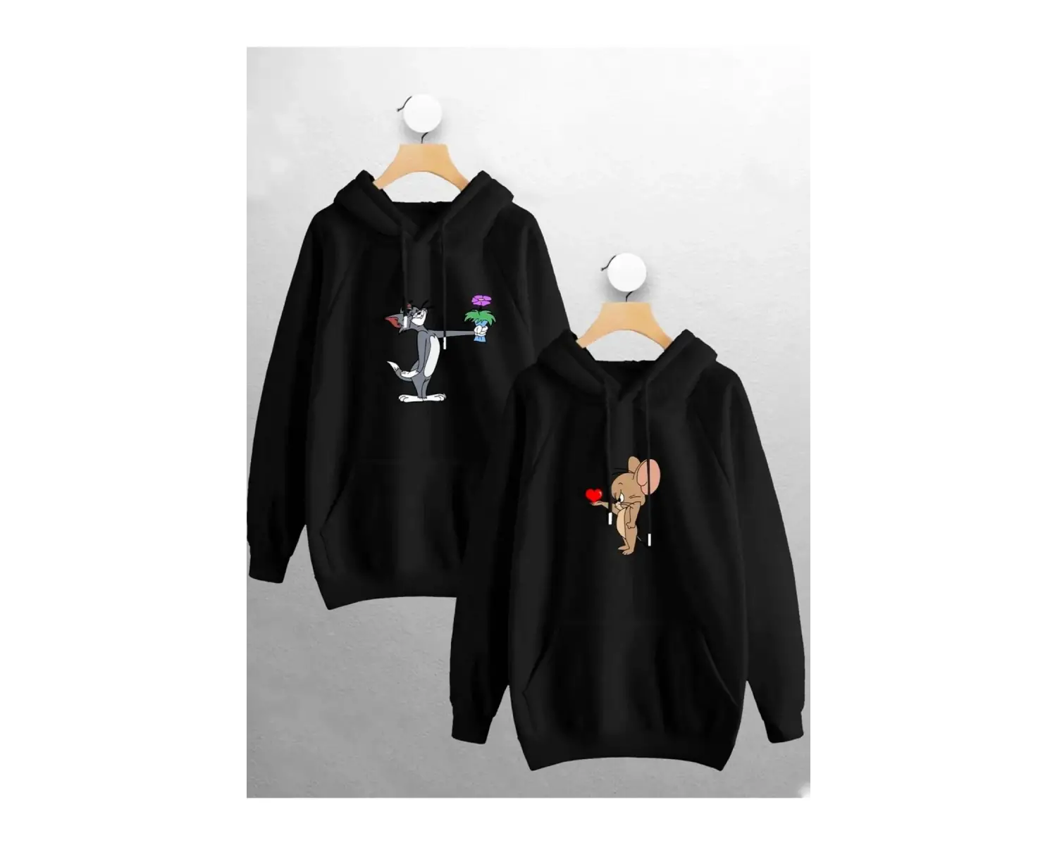 Siyah Biskilet Yaka Sweatshirt Çift Sevgili Kombinleri Couple Clothing