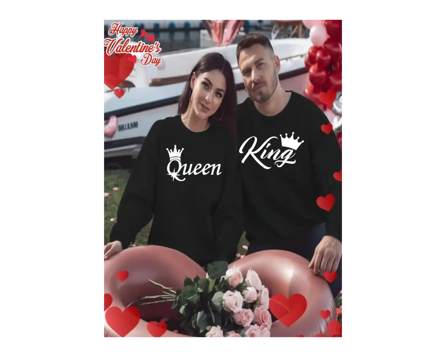 Siyah Biskilet Yaka Sweatshirt Çift Sevgili Kombinleri Couple Clothing