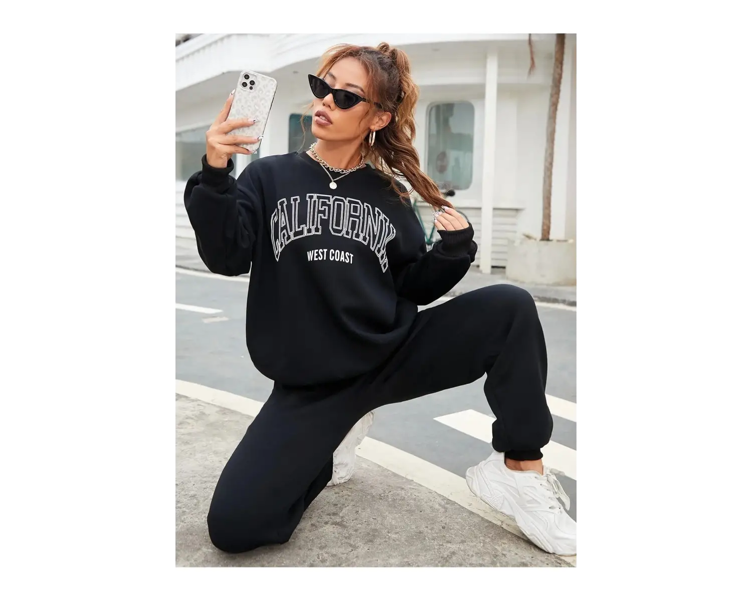 Siyah California Dijital Baskılı Kışlık UNİSEX Eşofman Takımı