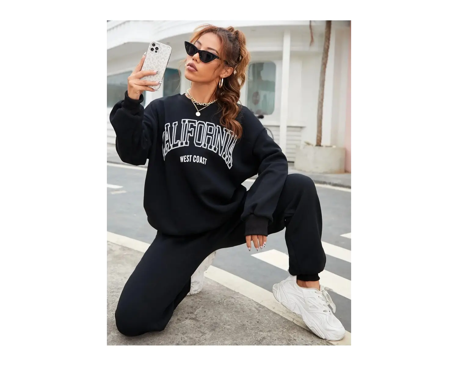 Siyah California Dijital Baskılı Kışlık UNİSEX Eşofman Takımı