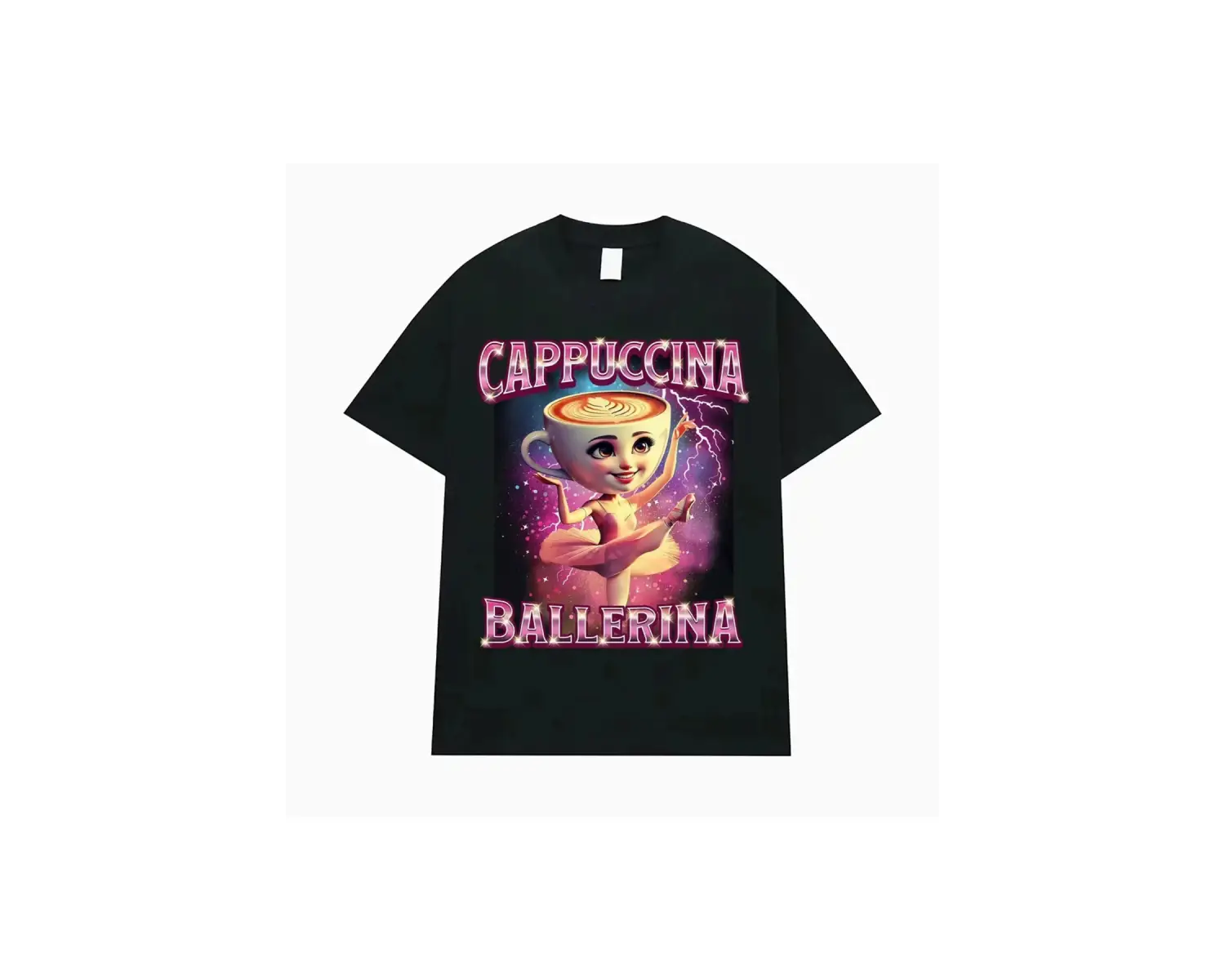 Siyah Cappuccina Balerin Komik İtalyan Brainrot Meme T