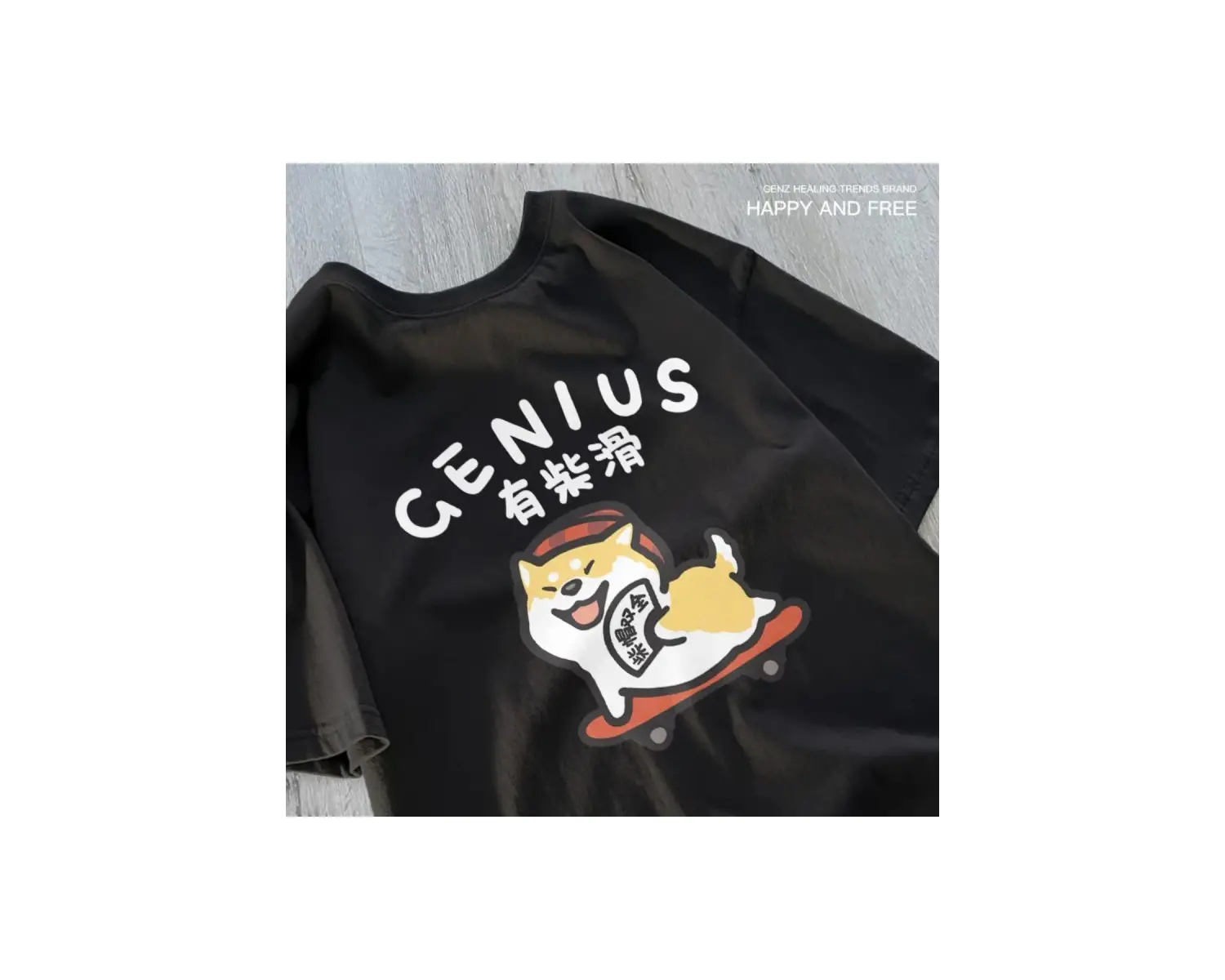 Siyah Eğlenceli ve Sevimli Kedi ve Köpek Desen Gevşek Tshirt Vintage Üst FemaleT-Shir