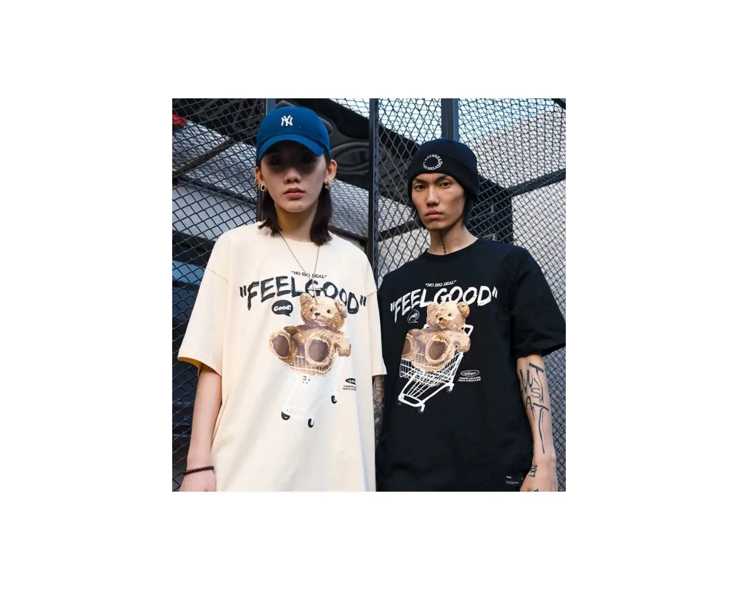 Siyah Feel Good Ayı Baskılı Oversize Bisiklet Yaka Erkek Tişört