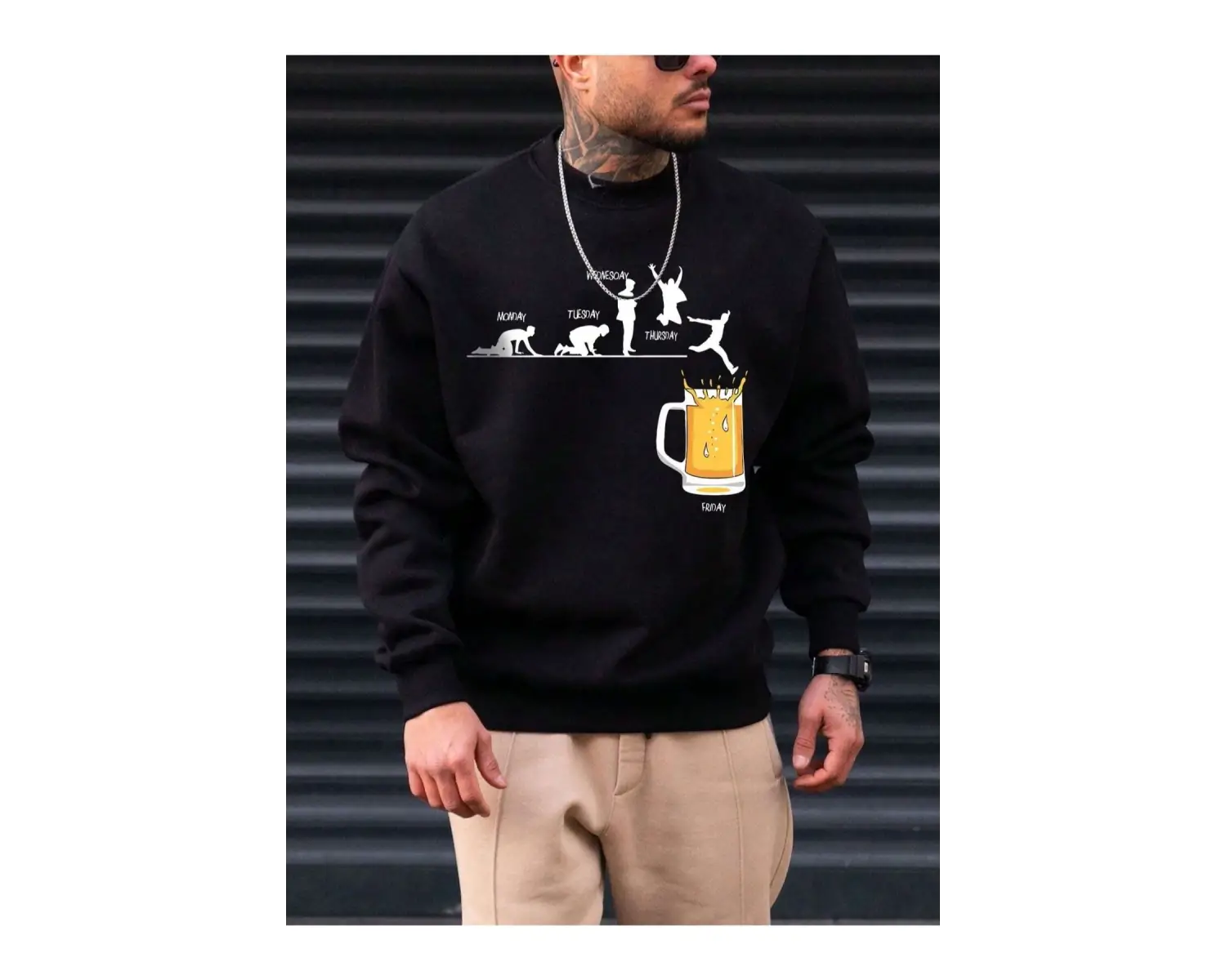 Siyah Friday Bira Baskılı Oversize Kapuşonlu Erkek Sweatshirt bsgfridaybiraswea