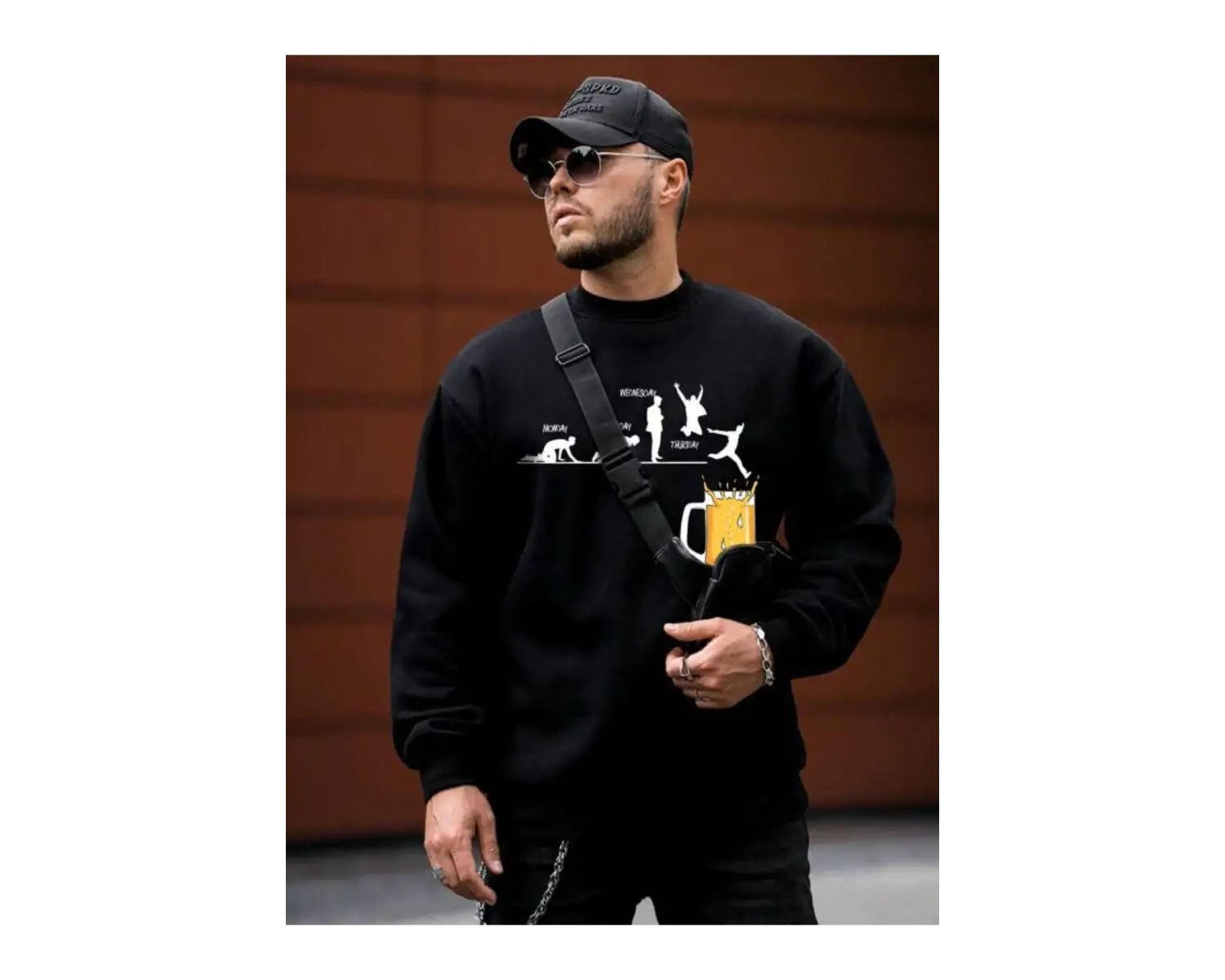 Siyah Friday Bira Baskılı Oversize Kapuşonlu Erkek Sweatshirt bsgfridaybiraswea