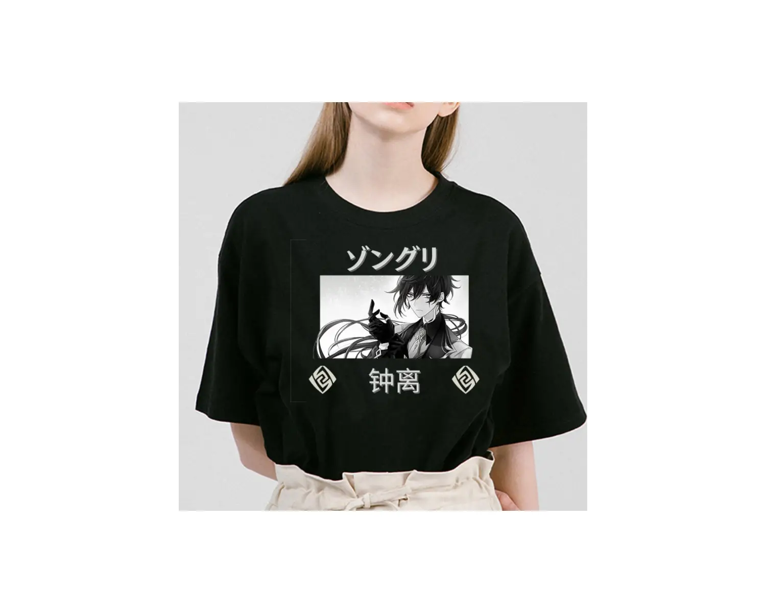 Siyah Genshin Darbe Zhong Li Morax Tees Kısa Sleeve100 Yaz Karikatür Streetweed