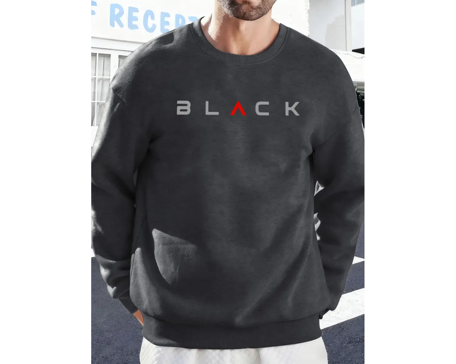 Siyah Harfli Yaratıcı Baskı Erkek Temel Giyim Bol Sweatshirt Spor Sokak Stili Kazak Rahat Yum