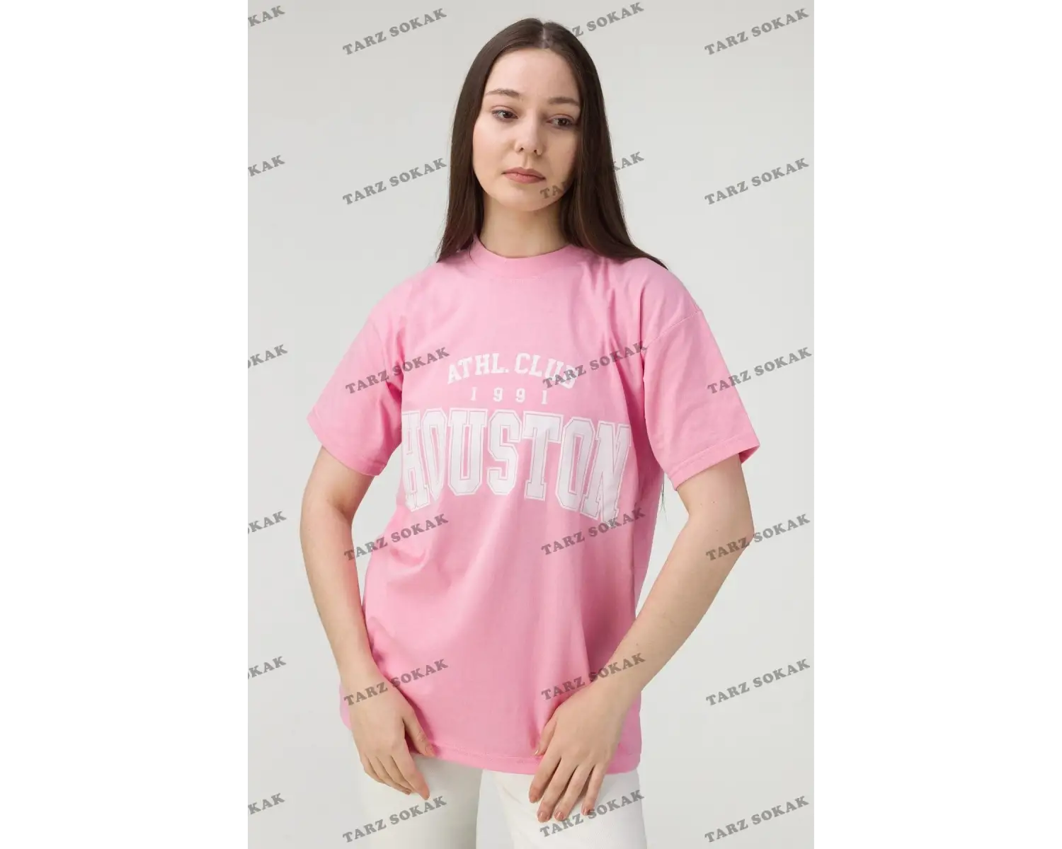 Siyah Houston Baskılı Oversize Kadın