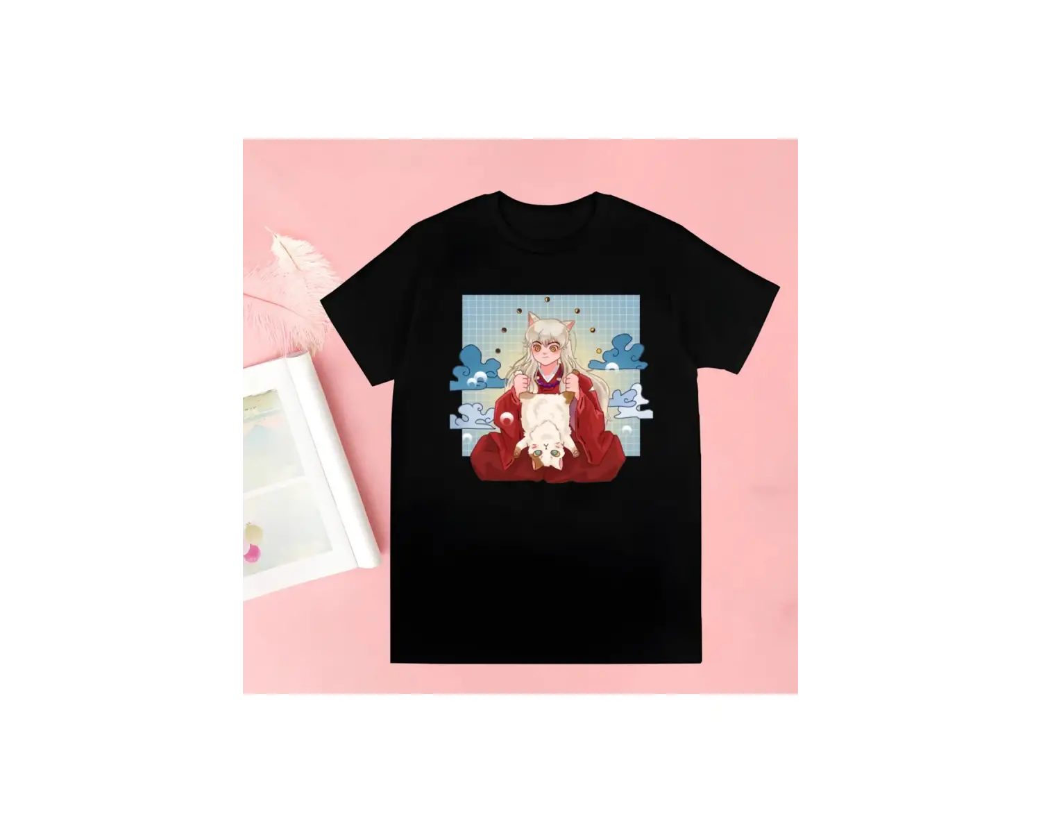 Siyah Inuyasha Yeni Baskı Tshirt Yaz Yenilik