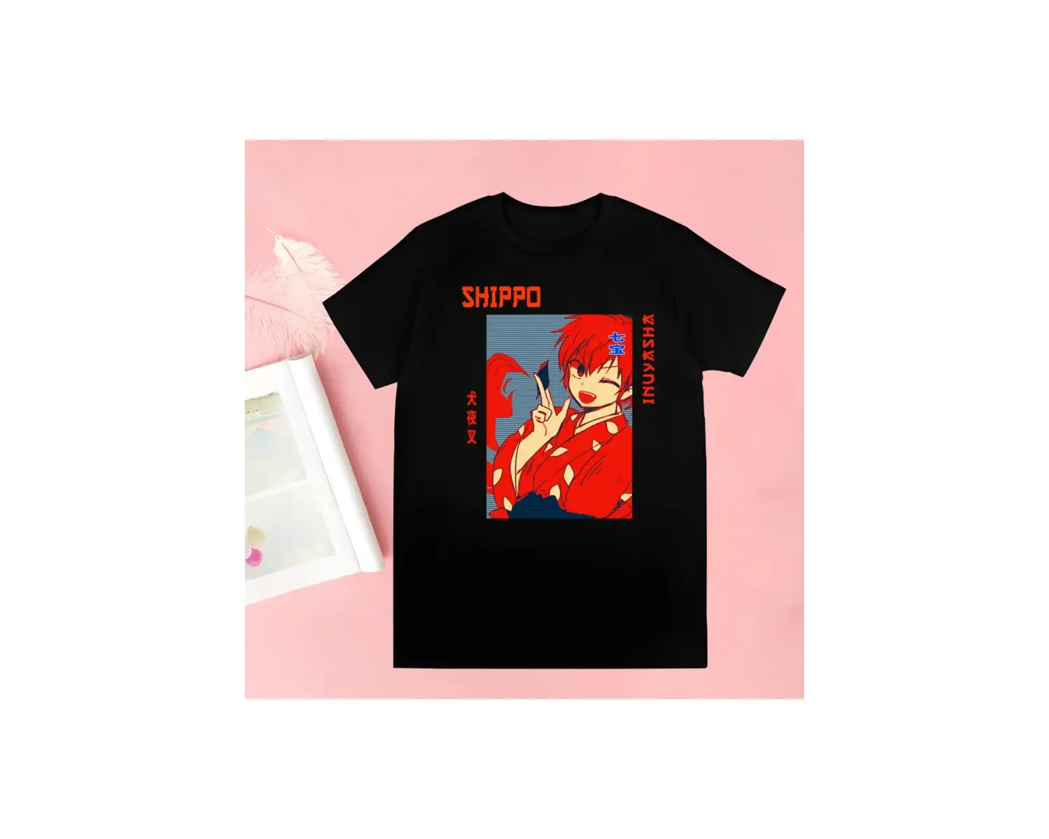 Siyah Inuyasha Yeni Baskı Tshirt Yaz Yenilik