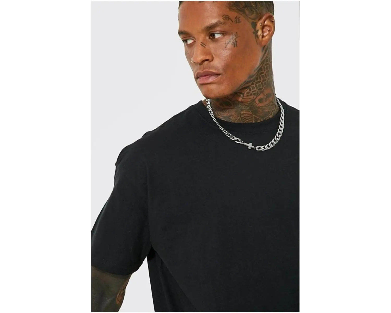 Siyah Japannes Baskı Pamuklu Oversize Tshirt