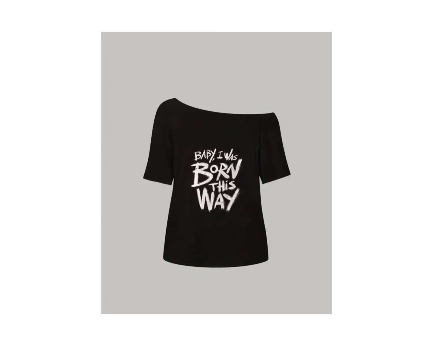 Siyah Kadın Düşük Omuz Kayık Yaka Baby Born Baskılı