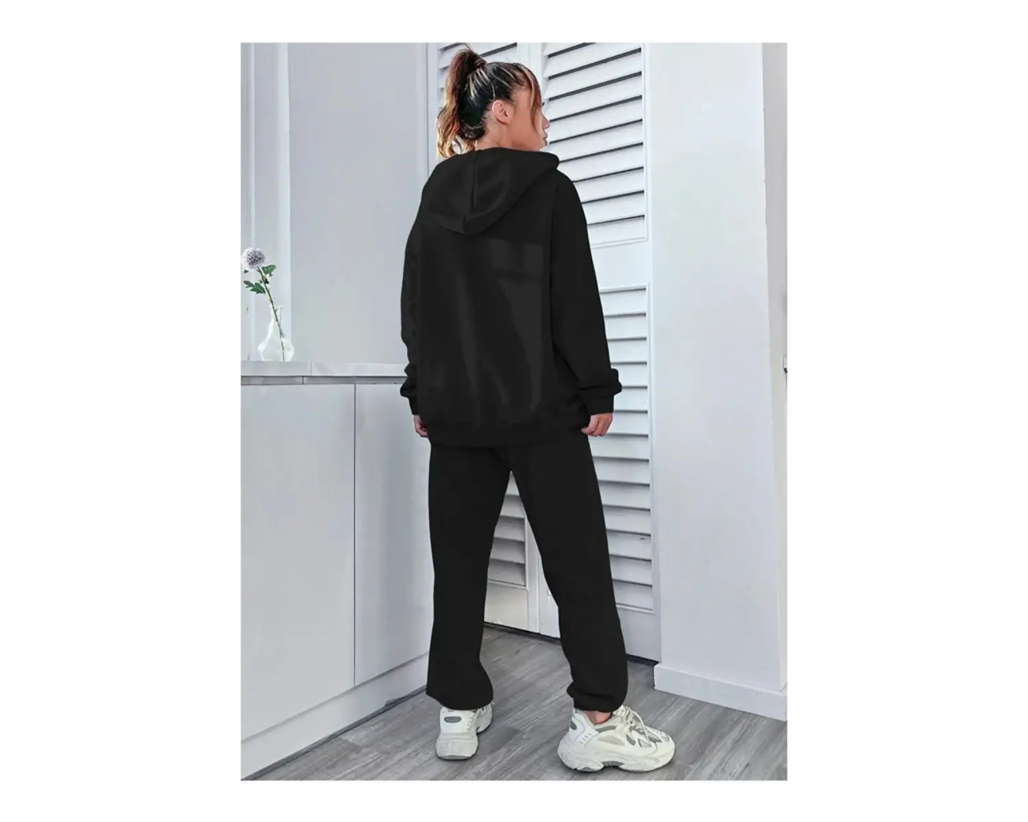 Siyah Kalp Dijital Baskılı Kışlık UNİSEX Eşofman Takımı