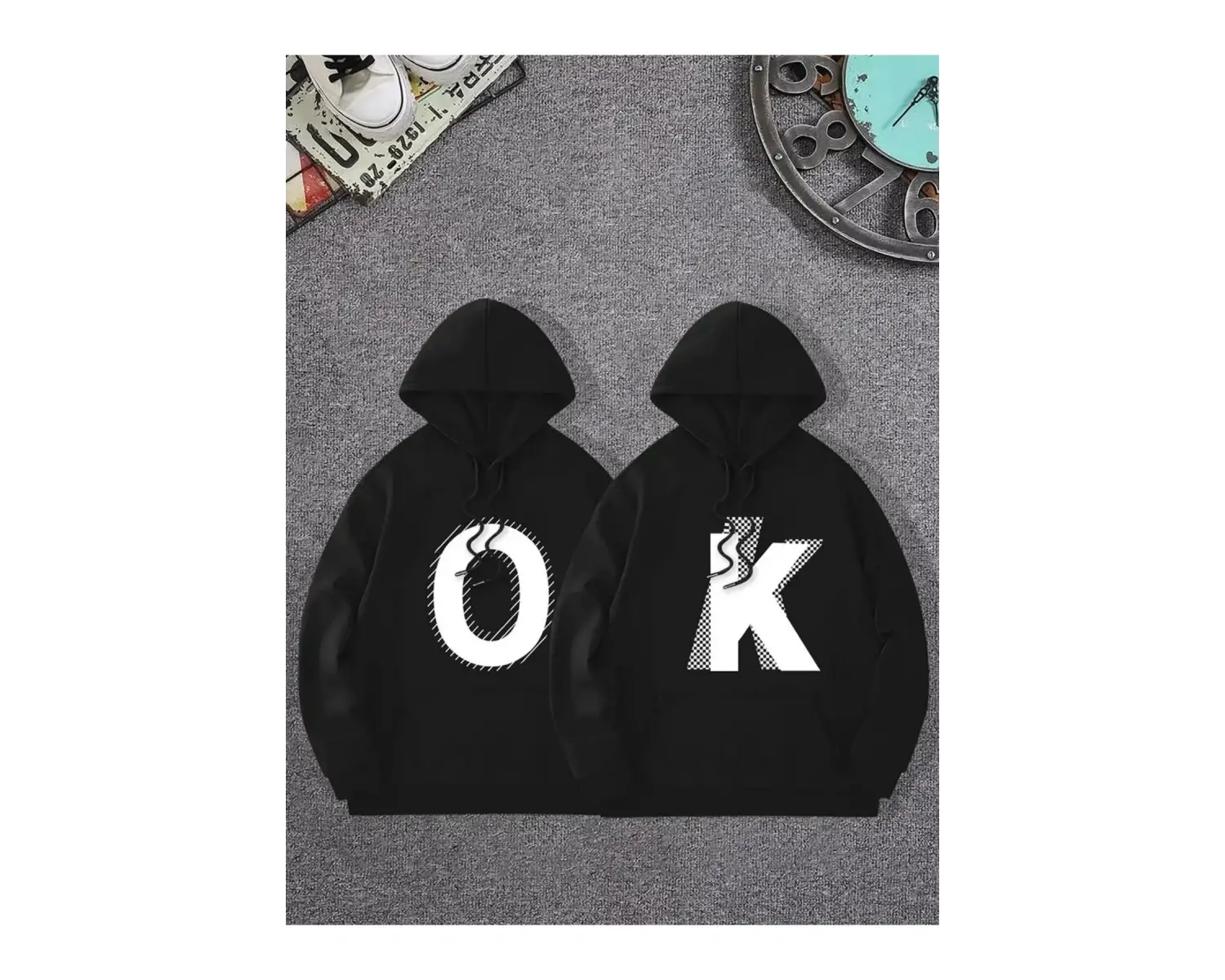 Siyah Kapşonlu Sweatshirt Çift Sevgili Kombinleri Couple Clothing